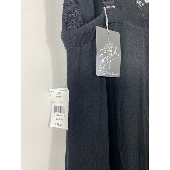 Jonquil by Diane Samandi Black Lace Trim Nightgown Slip Dress Size Medium NWT - Picture 5 of 10